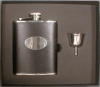 Flask & Funnel Set - 6 oz. Black Leather w/ Monogram